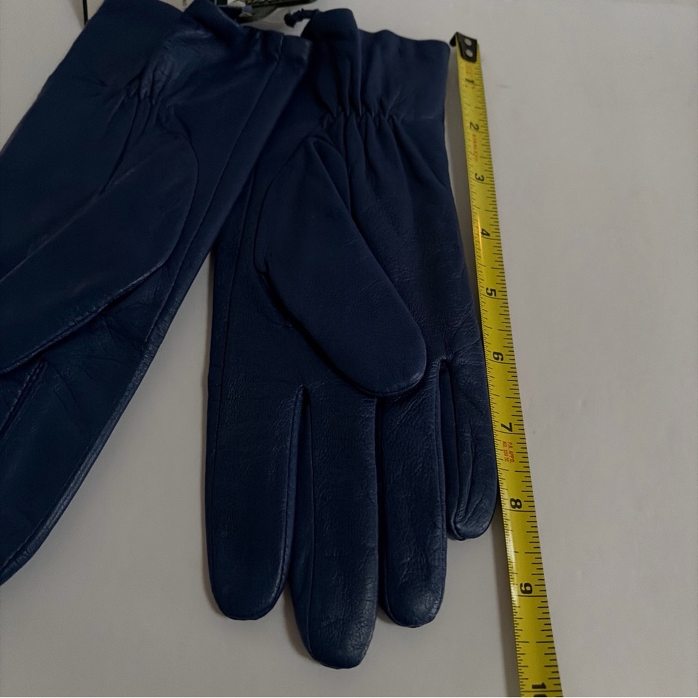 NWT Ralph Lauren Lined Leather Gloves Blue Three Buttons Size Large - Picture 3 of 6
